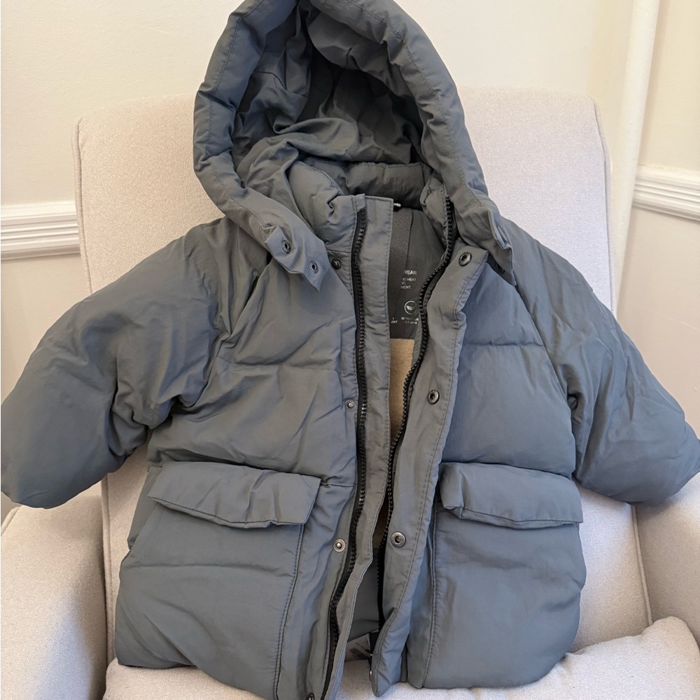 Zara Kids Gray Hooded Puffer Jacket NWT